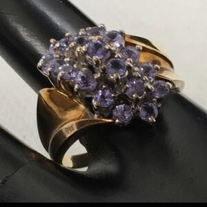 Vintage Elegance: 10K Gold Amethyst & Real Diamond Cluster Ring - Size 5 Real